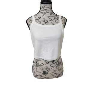 Liam & Company Fraz White Ribbed Cropped Cami Tank Top Size XL NWT
